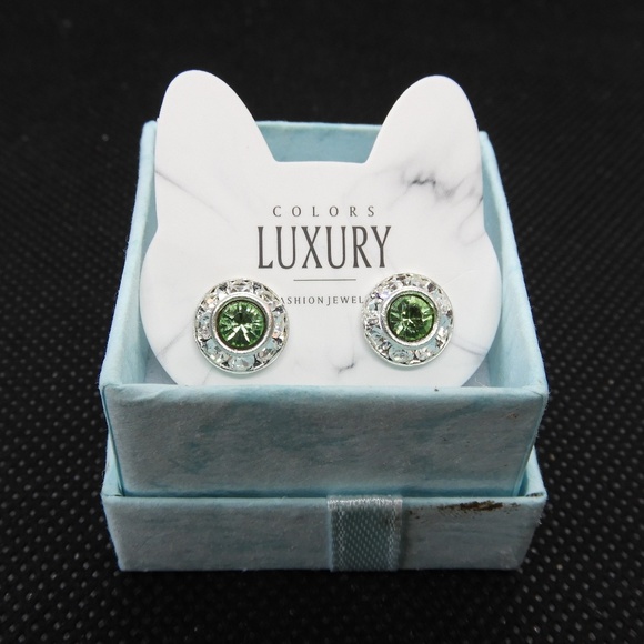 Swarovski Peridot Cat Eyes Rhinestone Earrings - Picture 1 of 8